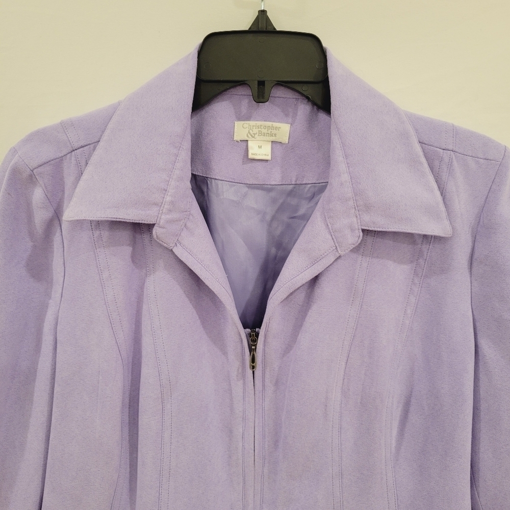 Christopher & Banks Purple faux suede zip front jacket size medium